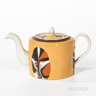 Small Dipped Fan Slip-decorated Pearlware Teapot