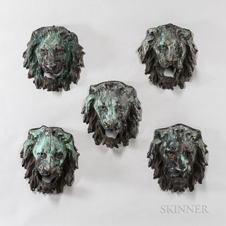 Set of Five Molded Copper "Hoboken Piers" Lion Heads