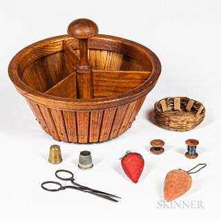 Shaker Butternut and Chestnut Sewing Basket and Accessories