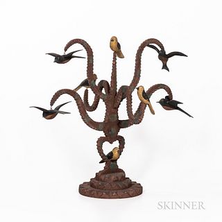 Carved and Painted Bird Tree