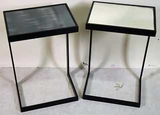 PAIR OF IRON MIRRORED TOP ACCENT TABLES