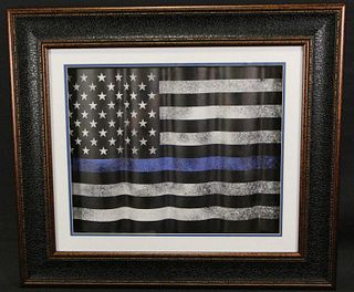 FRAMED LAW ENFORCEMENT THIN BLUE LINE FLAG