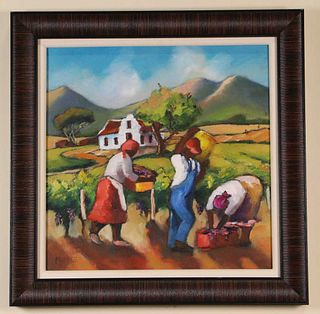 THREE PEOPLE IN THE FIELD BY MAY PAGE PAINTING