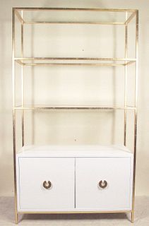 MODERN BRASS & WHITE LACQUER ETAGERE