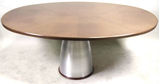 CONTEMPORARY OVAL TABLE ON STAINLESS BASE