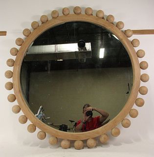 LARGE ROUND WOODEN WALL MIRROR
