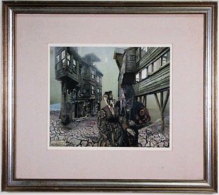 FRAMED ABSTRACT CITYSCAPE LITHOGRAPH