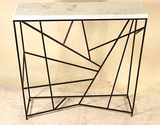 MARBLE TOP CONSOLE TABLE WITH GEOMETRIC METAL BASE