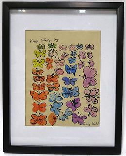 ANDY WARHOL HAPPY BUTTERFLY DAY HAND COLORED LITHO