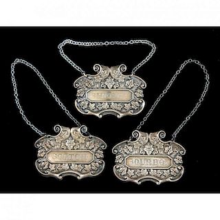 Set of Three Sterling Silver Decanter Tags