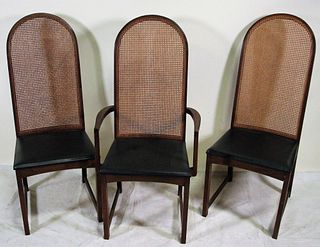 SET OF EIGHT CANE BACK BLACK SEAT CHAIRS