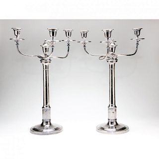 A Pair of George III Sheffield Plate Three or Four-Light Candelabra