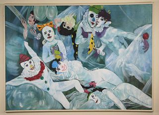FRANK FREED "CLOWNS" ACRYLIC ON CANVAS PAINTING