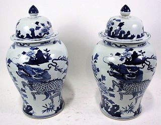 PAIR OF CHINESE BLUE WHITE PORCELAIN CHINESE JARS