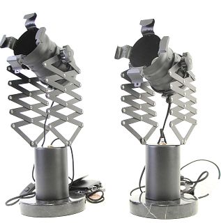 PAIR OF METAL LAMPS WITH MARBLE BASES