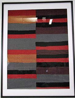 FRAMED & MATTED MULTI-COLORED TEXTILE WEAVING