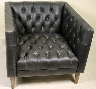 CONTEMPORARY BUTTON TUFTED LEATHER  CLUB CHAIR