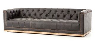 CONTEMPORARY GRAY BUTTON TUFTED LEATHER SOFA