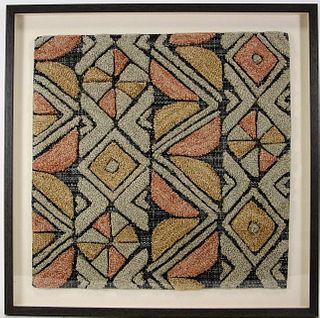 FRAMED & MATTED MULTI-COLORED TEXTILE WEAVING
