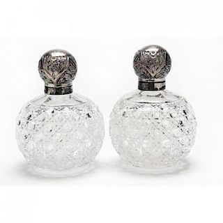Pair of Victorian Silver Mounted Cut Glass Scent Bottles