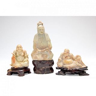 Three Antique Chinese Soapstone Carvings of the Buddha