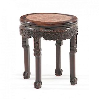 Chinese Marble Top Carved Low Table