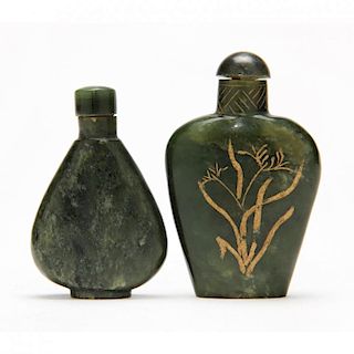Two Carved Jade Snuff Bottles