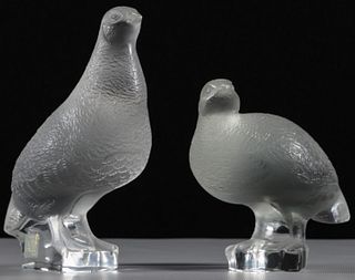 Lalique Crystal 'Perdix Debout' Bird Figurines