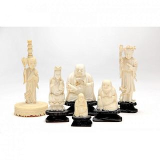 Group of Six Small Chinese Ivory Figurals