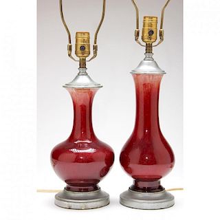 Two Chinese Oxblood Glazed Table Lamps