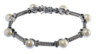 18k White Gold, Pearl and Diamond Bracelet