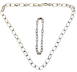 14k Yellow Gold Loop Link Necklace and Bracelet