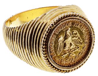 Mexican Gold Coin in 18k Yellow Gold Ring
