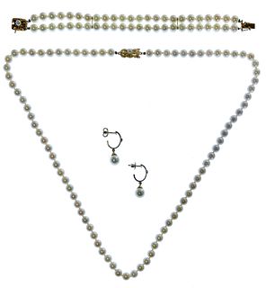Mikimoto Yellow Gold and Pearl Jewelry Suite
