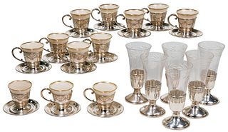 G. H. French Sterling Silver Demitasse Cups and Saucers