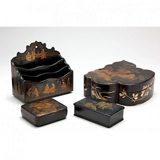Four Antique Japanese Lacquered Objects