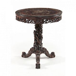 Asian Carved and Inlaid Tea Table