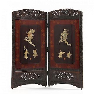 Japanese Carved Double Panel Floor Screen