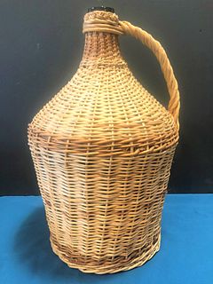 Vintage Wicker and Glass Wine Jug Decanter 