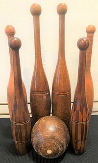 Vintage Wood Lawn Pins and Ball 