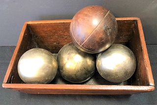 Primitive Folk Art Box and Wood and Metal Balls