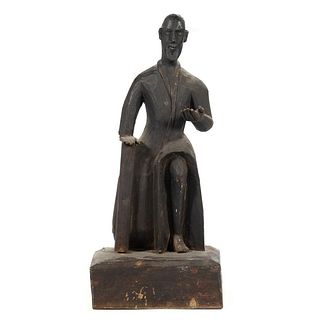 Carved Wood Figure of a Kneeling Man