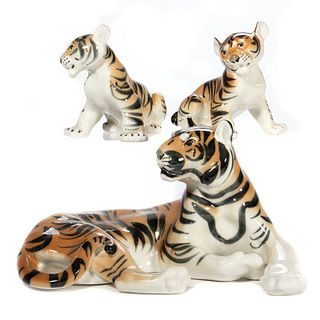 Russian Lomonosov Porcelain Tiger Group