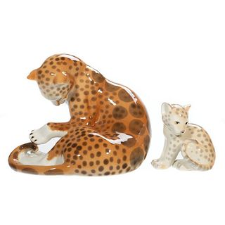 Russian Lomonosov Porcelain Group of Leopards