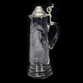 German Pewter and Glass Tall Stein