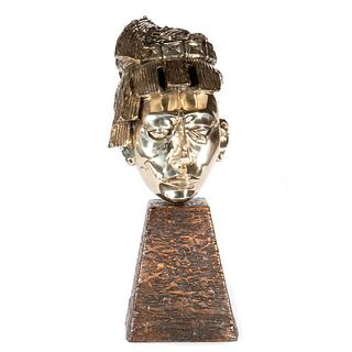 Silvered Bust of Aztec Warrior