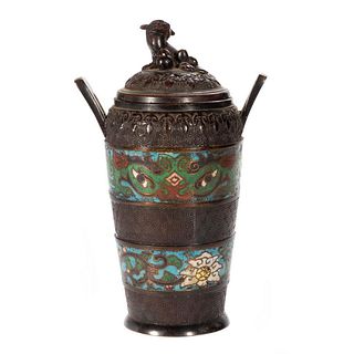 19th Century Chinese Bronze and Cloisonne Enamel Urn