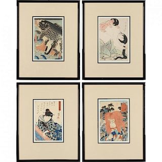 Four Antique Japanese Woodblock Prints