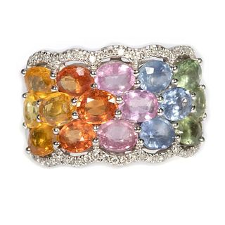 EFFY multi-color sapphire, diamond & 14k white gold ring