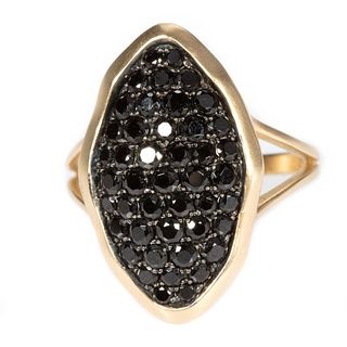 Black spinel and 14k gold ring